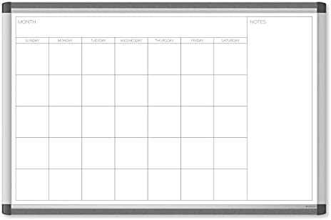 U Brands PINIT Magnetic Dry Erase Monthly Calendar White Board with Cork Pin Strips Across The Top and Bottom, 36" x 24" Inches, Silver Aluminum Frame image 5