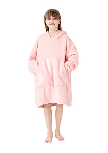 Blanket Hoodie For Kids, Oversized Wearable Blanket Super Soft Warm Comfortable Fleece Hoodie Blanket For Boys Girls Teens Children Pink, 5-12Yr #TOP2