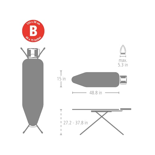 Image of Brabantia Comfort Ironing Board with Left /Right Adjustable Steam Iron Rest | Medium (Size B) | Fairtrade Denim Black Cover | Adjustable Height (27-38 inch), Easy Fold, Anti-Collapse Lock, Non-Slip Feet