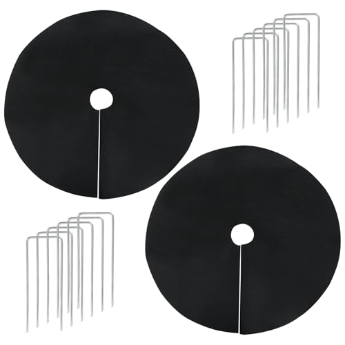 suiwotin 2pcs 24.4 Inch Non Woven Tree Mulch Ring, Weed Barrier Mats, Reusable Tree Rings Landscaping for Plant Protection, Weed Control