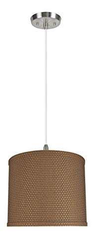 Best Deal 🛒 Aspen Creative, Brown, 71089-11 One Hanging Pendant Ceiling Light with Transitional Drum Fabric Lamp Shade, 12" Width