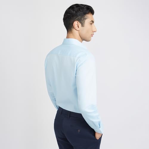 Image of Raymond Men Pure Cotton Slim Fit Structure Pattern Semi Cut Away Collar Formal Shirt