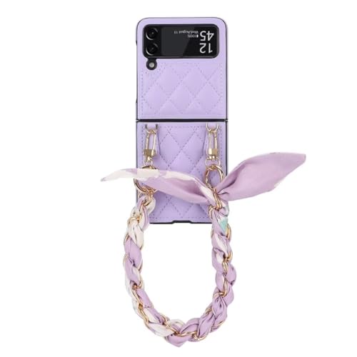 Funda Samsung Galaxy Z Flip 3 5G morada tipo cartera con cordón y protector para mujer