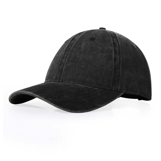 XXL Oversized Washed Plain Baseball Cap for Men & Women Big Heads, Retro Adjustable Low Profile Cotton Dad Hat Unstructured, Black, One Size
