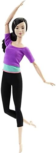 Barbie Made to Move Posable Doll in Purple Color-Blocked Top and Yoga Leggings, Flexible with Black Hair