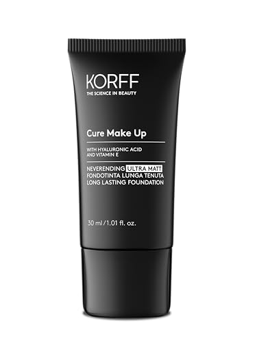 Korff Neverending Ultra Matt Fondotinta Lunga Tenuta fino a 8 ore, Effetto Matt, con Acido Ialuronico, Vitamina E, Amande, SPF30, 30 ml