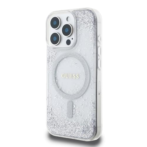 CG MOBILE Guess Magsafe Coque Rigide avec Paillettes en résine pour iPhone 16 Pro Argenté