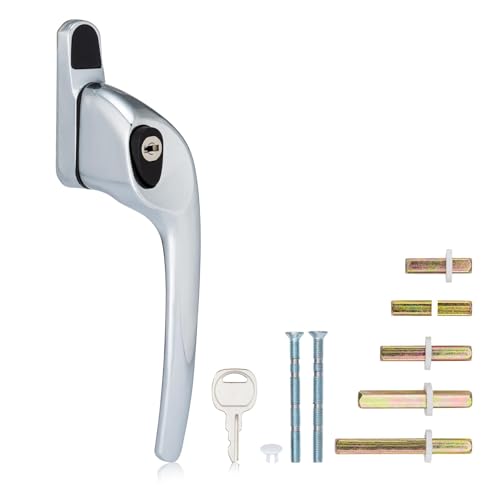 Image of XFORT Cranked Locking Window Handle Installation Kit in Polished Chrome, Right Hand UPVC Window Handle Replacement, Offset Lockable Window Lever