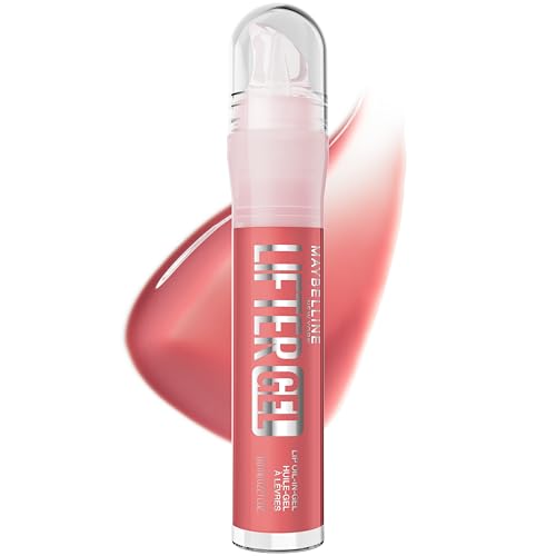 MAYBELLINE Lifter Oil-in-Gel Lip Gloss for Glassy Bouncy Shine Hydrating Tinted Lip Balm and Moisturizer with Hyaluronic Acid and Passionfruit Oil Strawberry Shake (Mauve Pink)