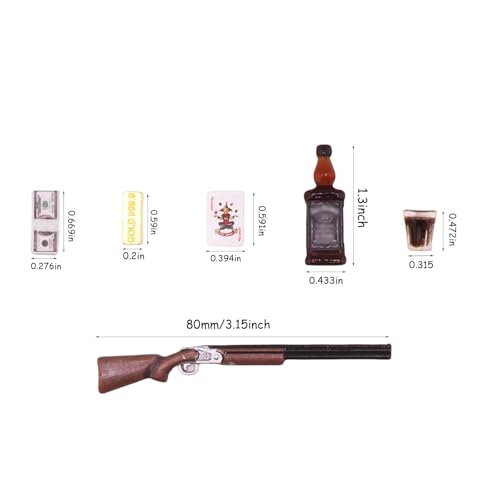 FTYHXP 1 Set 1:12 Scale Miniature Doll Accessories Tiny Money Bills Playing Card Ornament Mini Rifle Mini Gold Bars Model for Doll House,Action Figure Scenc Props,DIY Craft Projects (1 12 A)