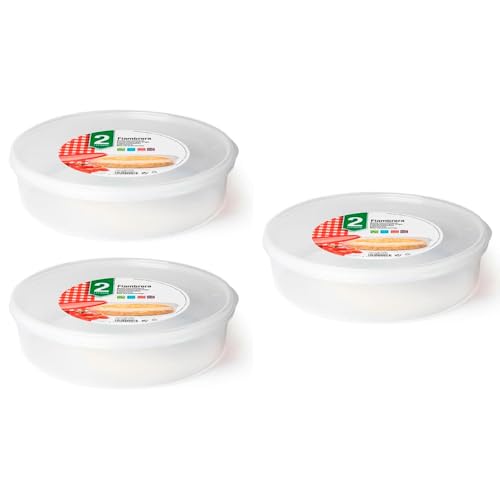 Acan Tradineur - Pack de 3 Fiambreras Redondas para tortillas - Capacidad de 2 Litros - Fabricado en plástico - Apto para microondas y congelador - Ø 24,5 x 6,5 cm