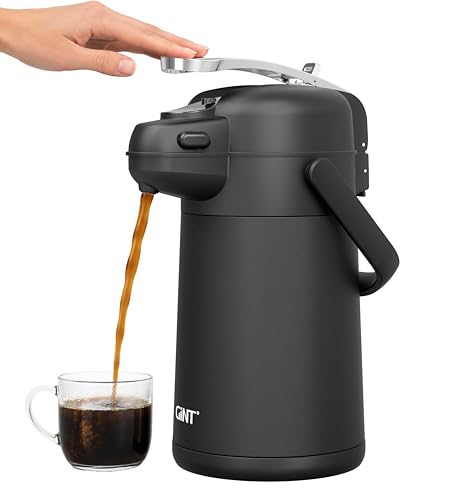 Image of GiNT 2.2L Airpot Coffee Dispenser with Pump, Insulated Coffee Carafe for Hot Liquids, Stainless Steel Vacuum Insulated Pump Dispenser for Home Office Small Commercial Outdoor Use(74oz)