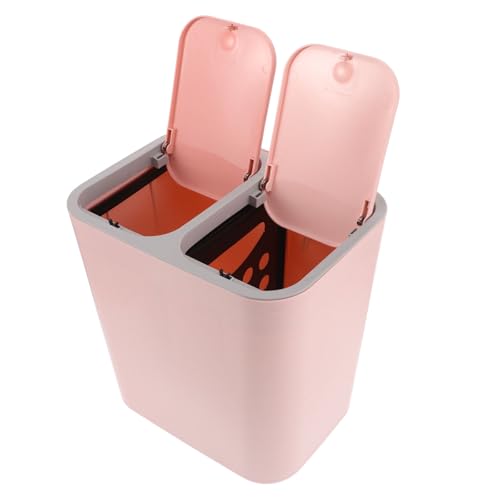 HOMSFOU Cubo de Basura Doble Compartimento Rosa con Tapa Doble para Cocina y Baño, Contenedor de Reciclaje de Gran Capacidad, Plástico Resistente, Adecuado para Hogar y Oficina