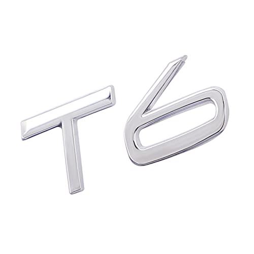 Image of T6 Emblem 3D Metal Badge Car Hood Truck Door Side Fender Rear Trunk Emblem Sticker Decals for Volvo XC60 S60 V60 Polester (Silver)