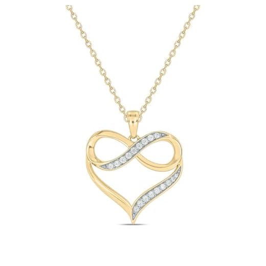 Cali Trove Diamond Infinity Heart Pendant for Women (Yellow Gold) | 1/4cttw Real White Diamonds Necklace | Infinity Heart Pendant Gift for her | Mother's Day Gift for Mom |Jewelry for Women