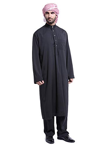NC Muslim Men's Long Sleeves Arab Stand Collar Ramadan Robe Pants Suits