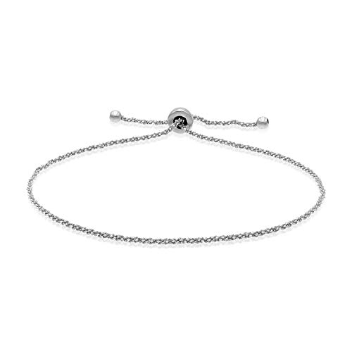 SEA OF ICE Sterling Silver 2mm Sparkle Rock Chain Adjustable Bracelet for Women