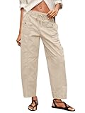 Fisoew Womens Cargo Pants Khaki Drawstring Elastic...