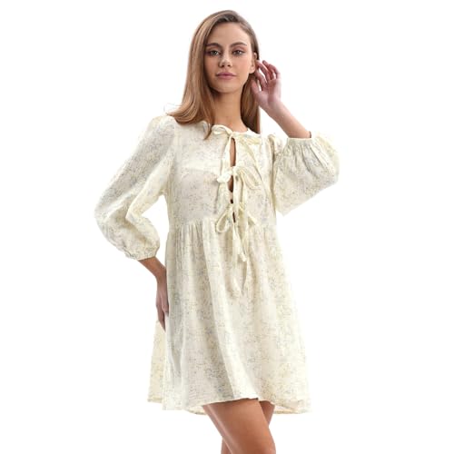 Robe décontractée en coton imprimé floral Amazhiyu avec manches 3/4 nouées