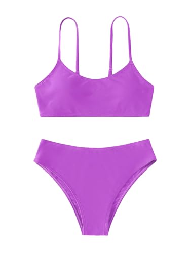 Image of SHENHE Girl's 2 Piece O Ring Bikini High Waisted Spaghetti Strap Cute Swimsuit Bathing Suit