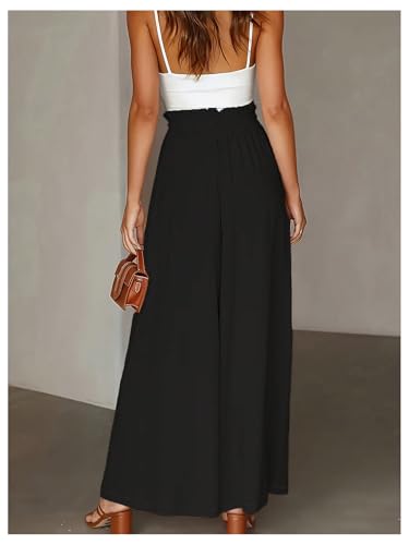 Women's Palazzo Pants Knot Front Elastic High Waisted Casual Loose Flowy Pants Trousers2