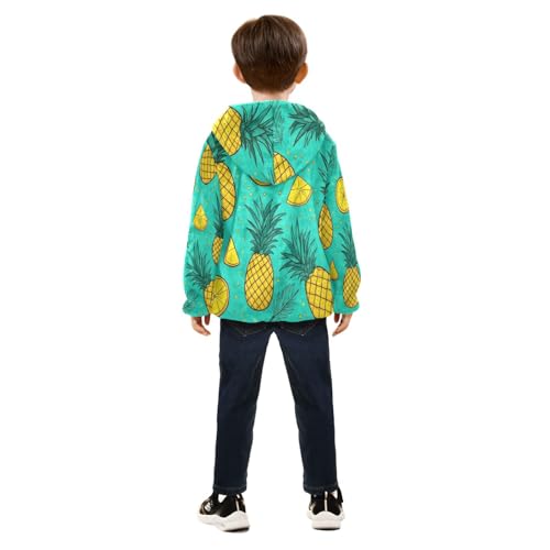 Pineapple Slices on Turquoise Toddler Fleece Jacket Girl Boys Hooded Fleece Jacket Coat Warm Outwear Zip-up 3-10T4