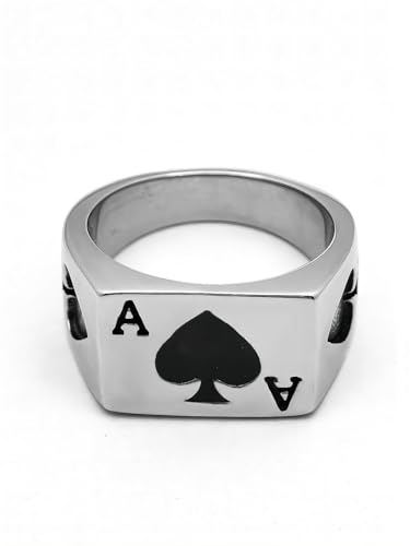 JAJAFOOK Mens Womens Stainless Steel Ring Poker Spade Ace Silver Black Sizes 6-143