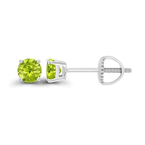 Decadence 925 Sterling Silver 4Mm Round Natural Green Peridot August Birthstone Screwback Stud Earrings cover
