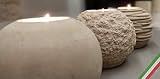 Set of 3 Mixed Stone Spheres Candle Holders Smooth Rough Grooved Handmade in Italy - Incl Gift Box,