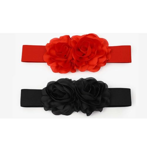 Women's Big Flower Stretchy Belt Elastic Wide Chunky Waistband Belts Cinch Belts for Dress2