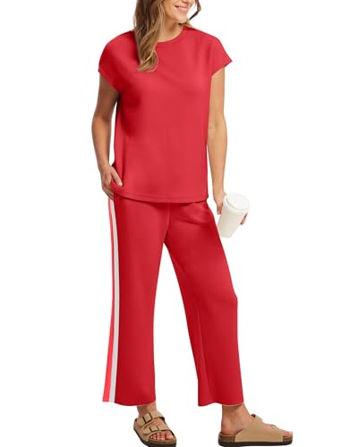 Image of Sampeel Two Piece Sets for Women Summer Vacation Outfits Cap Sleeve Tops Lounge Matching Sets Clothing Beach Fashion Clothes