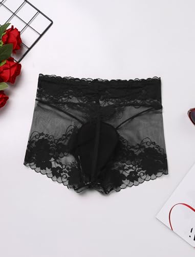 Men's Sexy Breathable Transparent Mesh Boxer Briefs Underwear Sheer Lace Panties with Bulge Pouch Underpants4