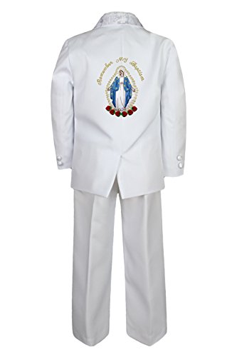 Boy Baby Baptism White Tuxedo Suit English Colored Gold Mary Maria On Back Sm-7 (6)