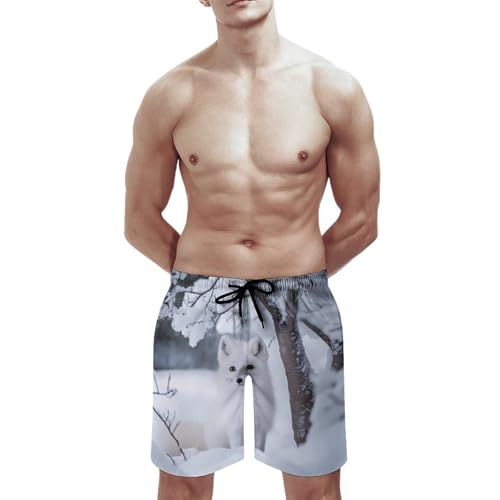 White Fox in The Snow Men's Swim Trunks Board Shorts Beachshorts Swimsuits with Pockets Mesh Liner3