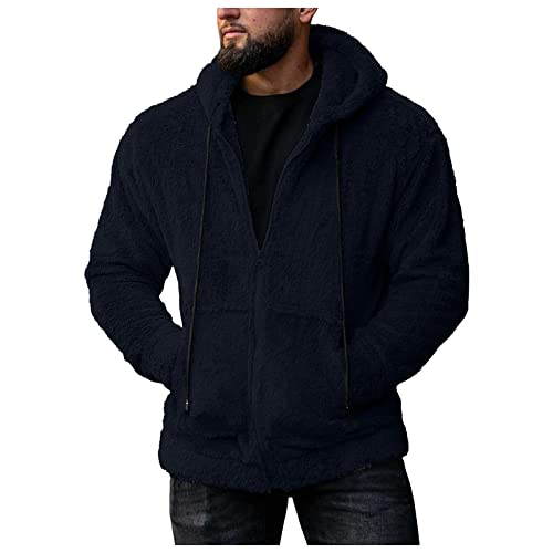 Veste en peluche pour homme avec fermeture éclair et capuche pour l'hiver