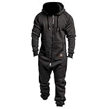 Herren Einteiler, Erwachsene, Einteiler mit Reißverschluss, Fleece gefüttert, Winter Jogginganzug, Overall, Trainingsanzug, Dunkelgrau, Größe M