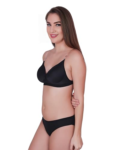 Image of UNITRUST Premium Lycra Transparent Strap Padded Bra with Matching Panty Set Designer Ultra Soft Lingerie Set for Women