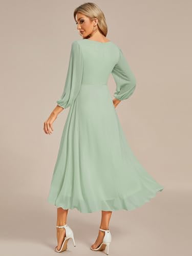 Image of Ever-Pretty Women's Chiffon V Neck Long Sleeves A-Line Midi Length Wedding Guest Dress Cocktail Party Formal Dresses 01926