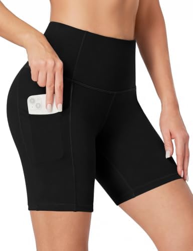 Heathyoga Biker Shorts Women Tummy Control 5" Workout Shorts Women with Pockets High Waisted Spandex Short for Gym Yoga