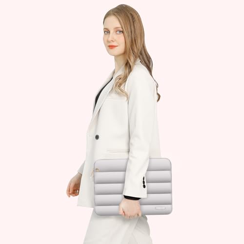 Image of MOSISO 13-14 inch Laptop Case, 13.3 inch Puffy Laptop Sleeve Compatible with MacBook Air 13 13.6 M3 M2 M1 /Pro 13 /Pro 14, HP, Dell, ASUS, Lenovo, Polyester Horizontal Bag with Small Case, Gray