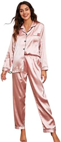 Pijama Feminino Americano Adulto Cetim Toque de Seda Bolso e Botã...