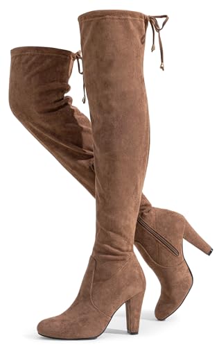 Vepose Women's Aria Thigh High Over The Knee Boots, Cute Suede Long Boots with High Heel and Inner Zipper