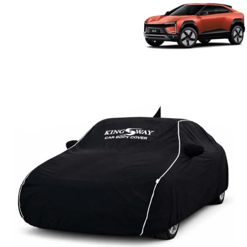 Image of KINGSWAY Super Waterproof Car Cover Only with Mahindra BE 6 (Year 2025 Onwards - All Model) | Mirror and Antenna Pockets | All Weather Car Body Cover with Silver Piping | Black