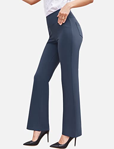 Houmous Women's Bootcut Dress Yoga Pants With Pockets High Waist Stretch Casual Pull On Work Pants For Office Business(Bluegrey, M) #TOP1