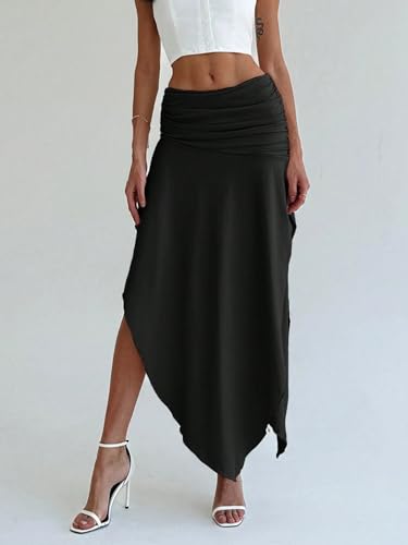 Low Waist Slit Hem Solid Color Pleated Skirt 2025 Fashion Skirts for Women3