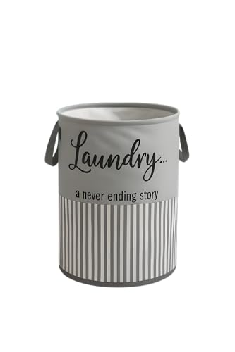 Image of Foldable Laundry Hamper, Grey Striped Design, Stackable Fabric Storage Basket