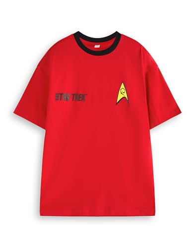 Star Trek Herren Scotty Red T-Shirt | Chefingenieur Scott Montgomery Uniform-Grafik-T-Shirt für Erwachsene | Iconic Outfit Kurzarm-Top für Trekkies | Comic-Film-Film-Sci-Fi-Kleidungsgeschenk für Ihn