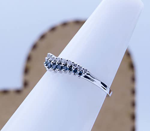 Dazzlingrock Collection Round White & Blue Diamond Wedding Anniversary Chevron Ring for Women (0.44 ctw, Color I-J, Clarity I1-I3)4