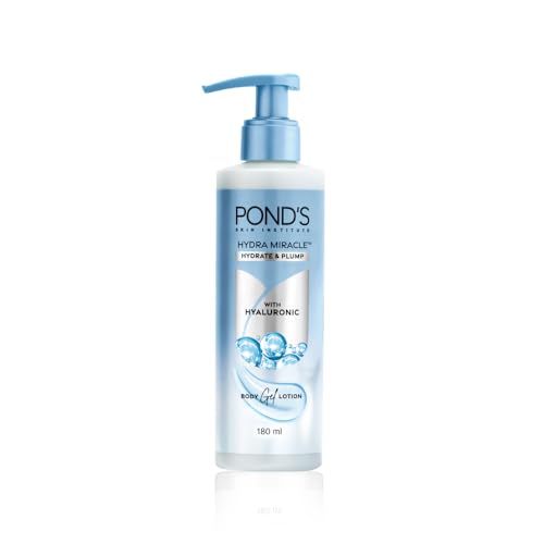 Pond's Hydra Miracle Hydrating Gel Body Lotion | Gives Hydrated Plump Skin| Hyaluronic Acid & Vitamin E & Niacinamide Infused Quick Absorbing Non-Sticky Gel Moisturizer, 180ml