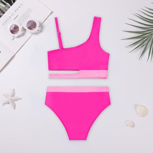 Image of Girls 2 Piece Bathing Suits Kids Color-Blocking High Waist Bikini Set Teen Swimsuit Beach Swimwear for 3-16 Years